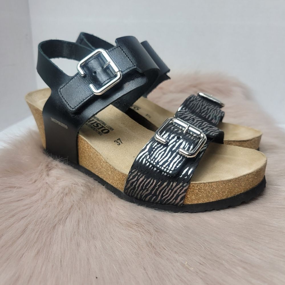 Mephisto Lissandra Women Black Leather Nubuck Wedge Platform Shoes Size 6.5